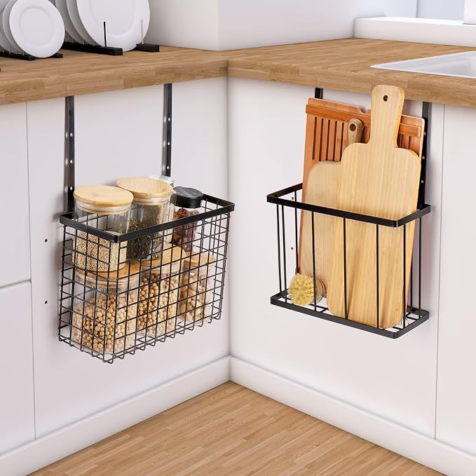 YMCCOOL 2 Pack Cabinet Door Organizer,Over The Cabinet Door Organizer with Towel Bars,Hang Over Cabinet Door Storage, Kitchen Cabinet Door Organizer for Cutting Board, Baking Sheet, Foil, Plastic Wrap