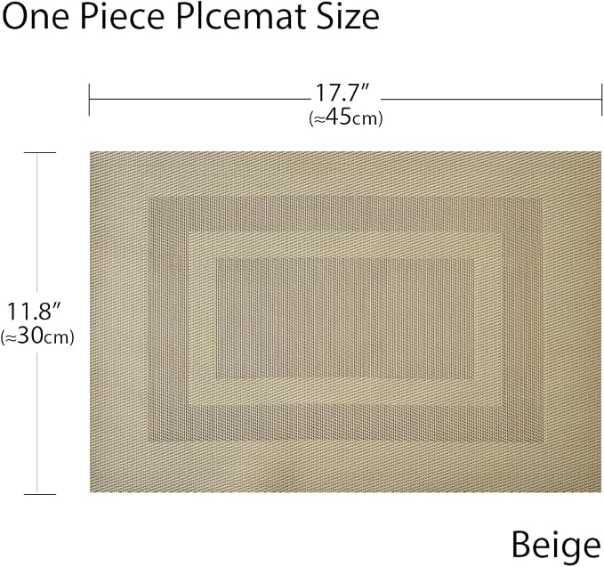 PIGCHCY Placemats Set of 8 Washable Durable Place Mats Vinyl Heat Resistant Non-Slip Table Mats Indoor Outdoor (18 x 12 inches, Beige)
