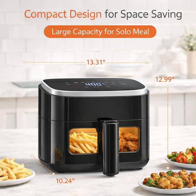 Simple Deluxe 8-in-1 Air Fryer 4 Qt, Digital Preset Airfryer with Visible Window, Nonstick and Dishwasher-Safe Basket for Chips, Bake, Wings, 60-Min Timer, 1500W, Gray