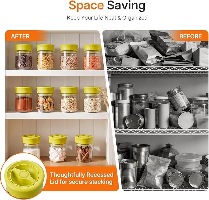 Glass Storage Jar with Airtight Twist-Seal Lid for Snacks, 17 fl oz | Clear Borosilicate Decorative Jar With Scale, Wide Mouth, Easy Open/Clean, Twist-to-Lock Freshness for Coffee, Sugar, Nuts