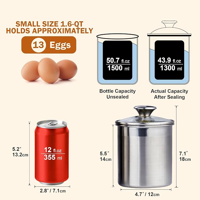 Cooks Standard Large Airtight Kitchen Canister Set for Coffee, Flour & Sugar Storage – 18/10 Stainless Steel Food Storage Containers with Glass Lid – Pantry Organization Jars, 4 Pack (5 Qt to 1.6 Qt)