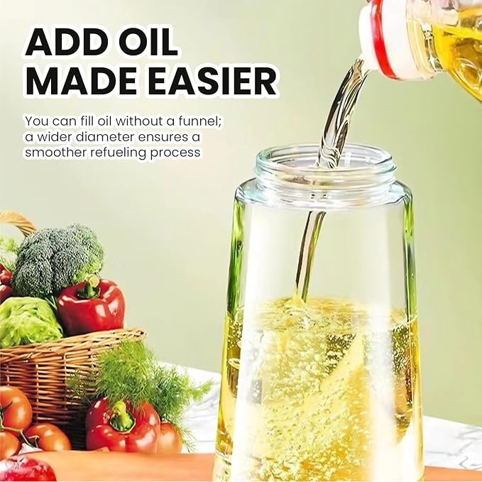 2-in-1 Cooking Oil Bottle, Glass Olive Oil Sprayer & Dispenser, Food-Safe Refillable Spritzer, Dual Function Pour and Spray Design, Leak Resistant for BBQ, Salad, Air Frying & Baking