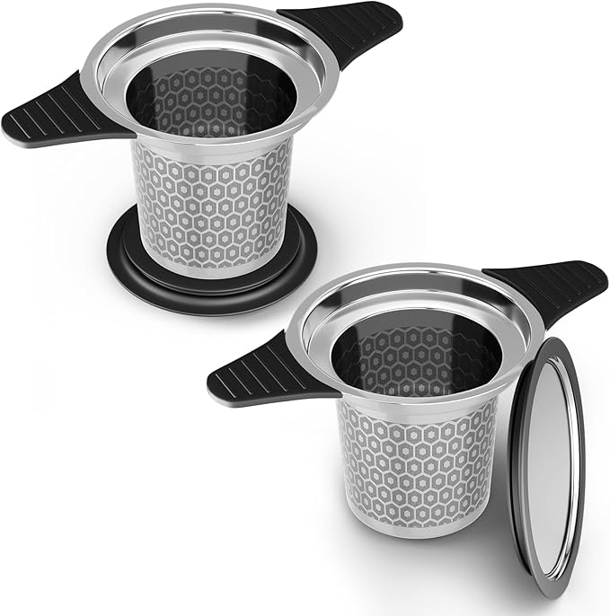 2 PCS 304 Stainless Steel Tea Infuser for Loose Leaf Tea Steeper | Extra Fine Mesh Large Tea Strainers & Filters with Food Grade Silicone, Tea Diffusers for Loose Tea, Cup, Mug, Teapot