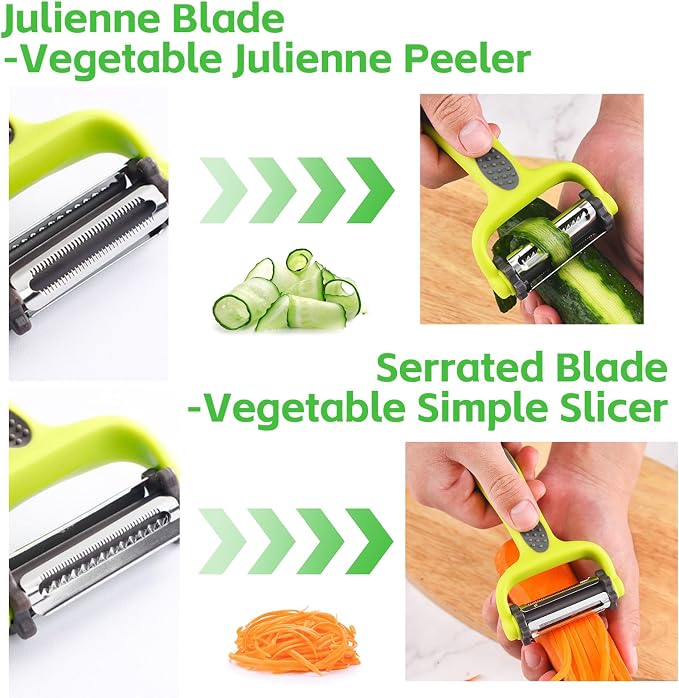 Vegetable Peeler for Kitchen, 3 in1 Potato Apple Peelers for Fruit Carrot Zucchini Cucumber Veggie Anti-Slip Handle, Y Vegetable Peeler 3 in 1 Serrated Blade and Standard Blades Spin Design (2PC)