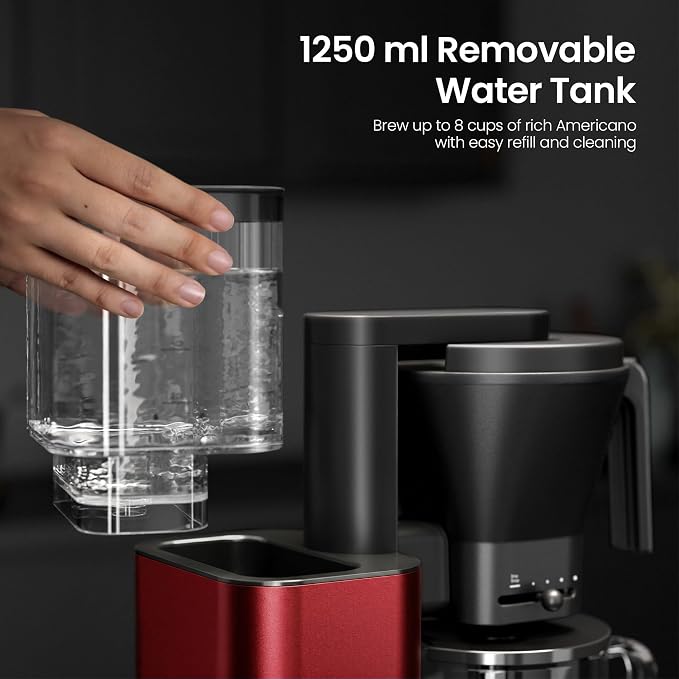 Kismile SCA-Certified 8 Cup Drip Coffee Maker, Pour Over Coffee Machine with 3s Instant Heat 197–205℉, Adjustable Flow Control, Removable Water Tank, Deep Cold Brew & 40 Min Keep Warm (Red)