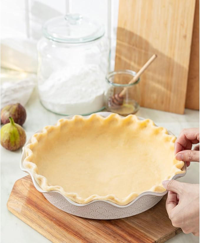 Ceramic Deep Pie Pan for Baking, 11 inch Porcelain Pie Dish for Apple Pie, Oven & Dishwasher Safe, Farmhouse Decor, 48 Ounce Deep Plate for Kitchen, Non-Stick Pie Pans, Embossed Firework