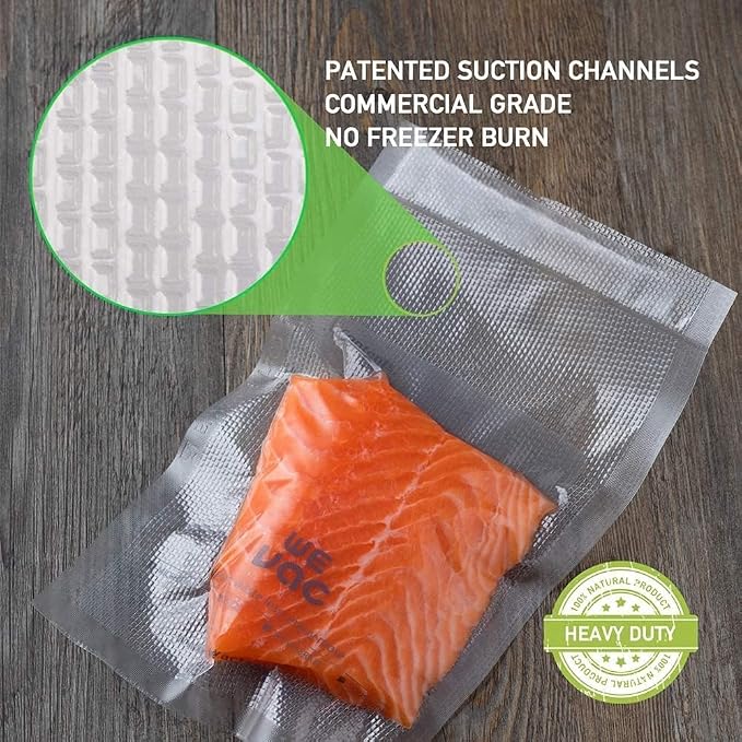 Wevac Vacuum Sealer Bags 8x12" 100 Quart for Food Saver Vacuum Seal machine | Sous Vide, Freezer Safe, PreCut, BPA Free, Commercial Grade, Heavy duty, Meal Prep, Soup, Meat, Fish, Hunting, Vac Storage
