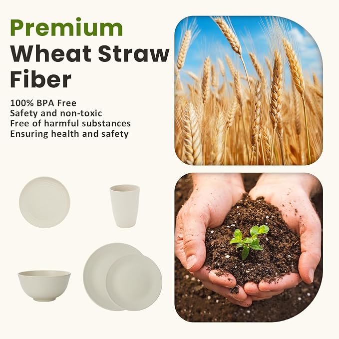 40 PCS Dinnerware Set Service for 8, Kitchen Wheat Straw Dinnerware Set Unbreakable - Plates Set, Bowls Set,Cups Set, Microwave and Dishwasher Safe Dish Set for Dinner, Outdoor(Beige)