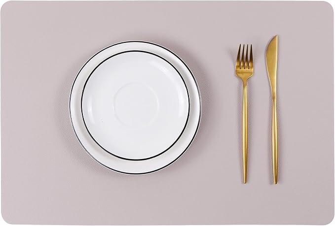 Wipeable Placemats Leather Table Mats Waterproof Heat-Resistant Easy to Clean for Dining Table Set Kitchen Table (6, Taupe)