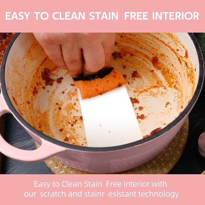 3 Quart Dutch Oven Enameled Cast Iron with Lid - Big Dual Handles - Oven Safe up to 500°F - Classic Round Pot for Versatile Cooking Pink