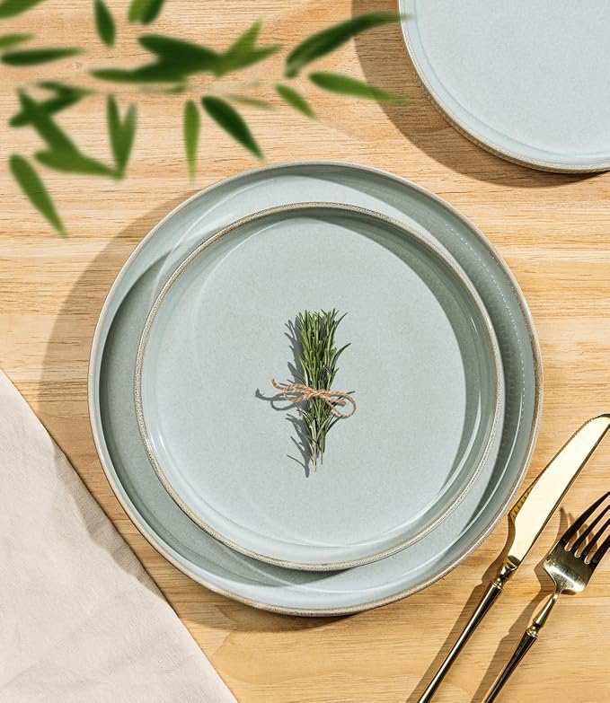 Ceramic Dinnerware Set for 8, 24-Piece Plates and Bowls Set | Lightweight Porcelain Dish Set, Scratch Resistant, Oven & Microwave & Dishwasher Safe, Illusion Blue