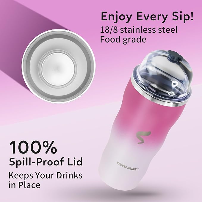 20 oz Insulated Tumbler, Straw and Flat Lids, White Red | 18/8 stainless steel, double-wall vacuum insulation, BPA-free materials, reusable straw, for everyday hot and cold drinks.
