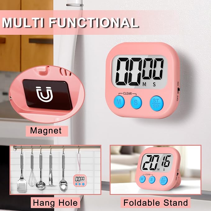 ZILLEEN Classroom Timer for Kids Teachers 2 Pack Digital Timers White Pink | Strong Magnetic, Large Screen, Big Button, Teacher Classroom Must Haves Kitchen Timers for Cooking Egg Exercise Study