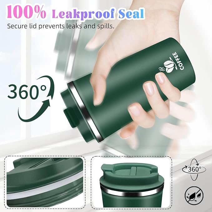 17oz Insulated Travel Coffee Mug with Flip Lid – Leakproof Stainless Steel Insulated Coffee Tumblers, Reuable Coffee Cup for Hot & Cold Drinks, Perfect for Camping & On-the-Go