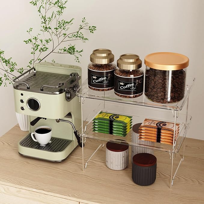 STARLATTA Acrylic Cabinet Organizer Shelf,4 Pcs Stackable Kitchen Counter Shelves,Spice Rack,Countertop Organizers,Clear Plastic Storage Organization for Makeup，Bathroom,Cupboard,Desk,Pantry