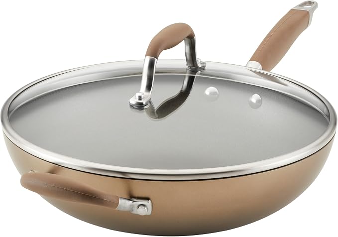 Anolon Advanced Home Hard-Anodized Nonstick Deep Frying Pan with Lid, Saute Pan, 12-Inch, Bronze