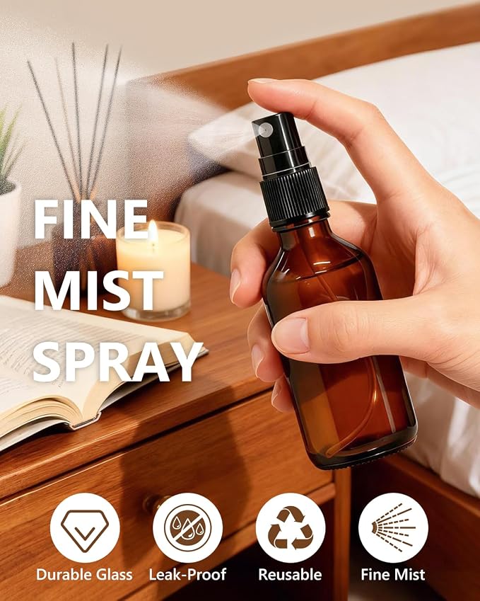 KEYWING 36 Pack 2oz Mini Amber Glass Spray Bottles for Essential Oils | Empty Small Fine Mist Spray Bottles Bulk for Cleaning, Hair, Travel, Plants, Skin Care
