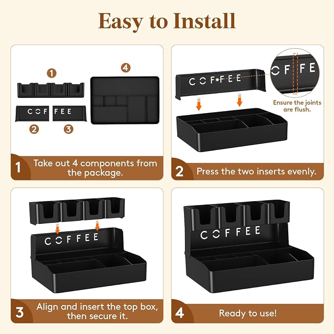 Lifewit 2-tier Coffee Station Organizer, 11 Compartments, Black, Plastic | Countertop Coffee Bar Organizers for Cups, Pods, Sugar, Condiment Holders Storage for Office Breakroom Kitchen Home