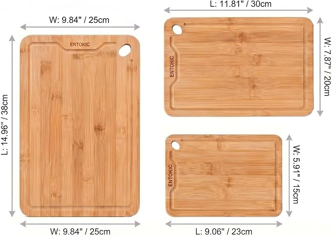 Dark Bamboo Wooden Cutting Boards Kitchen Chopping Boards With 3 hooks | Durable carbonized bamboo construction deep juice groove for food prep meat cutting vegetable chopping and daily serving