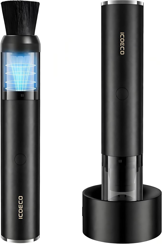 Mini Coffee Grinder Vacuum Cleaner for Espresso Machines & Barista Stations | Coffee vacuum, grounds cleanup, 4 heads, soft bristle brush, angled nozzle, blower tip, removable tray, USB-C rechargeable