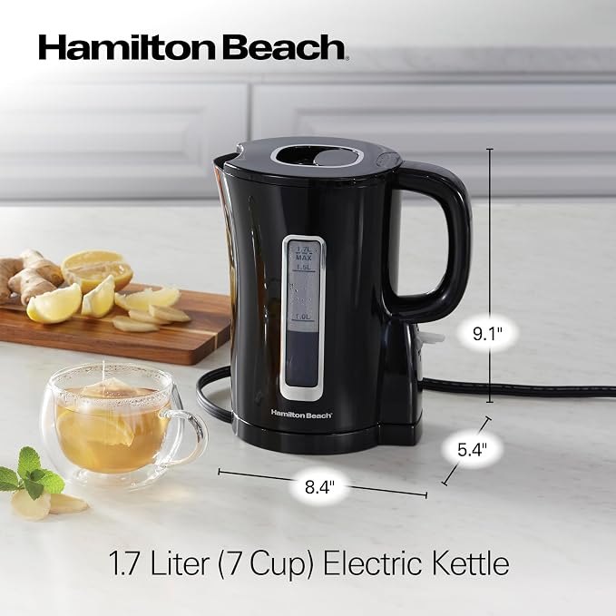 Hamilton Beach 1.7 Liter Electric Tea Kettle, Water Boiler & Heater | Fast Boiling 1500 Watts | BPA Free | Cordless Serving | Auto-Shutoff & Boil-Dry Protection | Black | 41038G