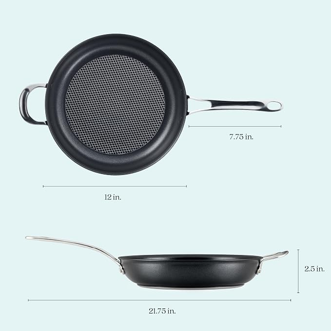 Anolon X Hybrid Nonstick Frying Pan with Helper Handle, 12-Inch | Premium Hybrid Non Stick Skillet, Oven Safe to 500°F, Dishwasher Safe, With Helper Handle, in Dark Gray