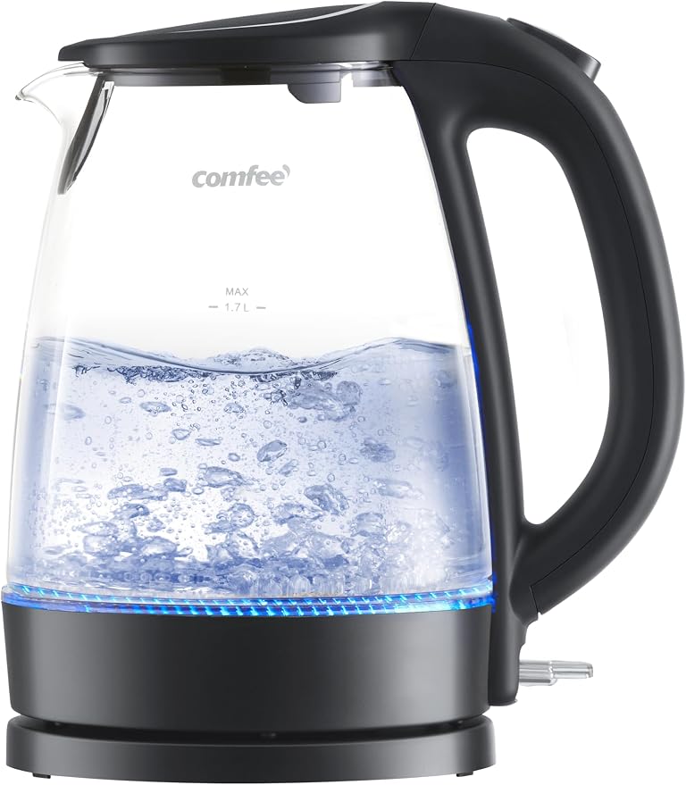 COMFEE' Glass Electric Kettle, 1.7L Fast Boil with LED Indicator