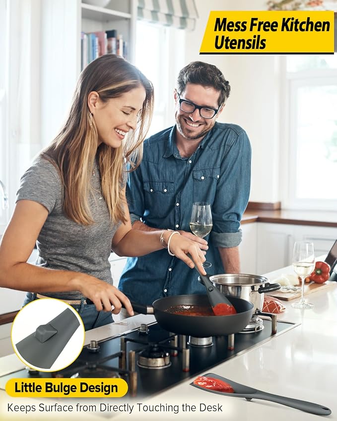 Pack of 2 Cooking Spoons for Non Stick Cookware, Multifunction Spatula Spoon BPA-Free, One-Piece Design, Suitable for Scooping, Scraping, Serving and Mixing (GRAY-GRAY)