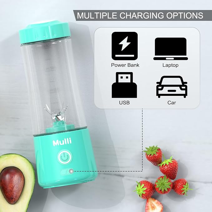 Mulli Portable Blender,USB Rechargeable Personal Mixer for Smoothie and Shakes, Mini Blender with Six Blades for Baby Food,Travel,Gym