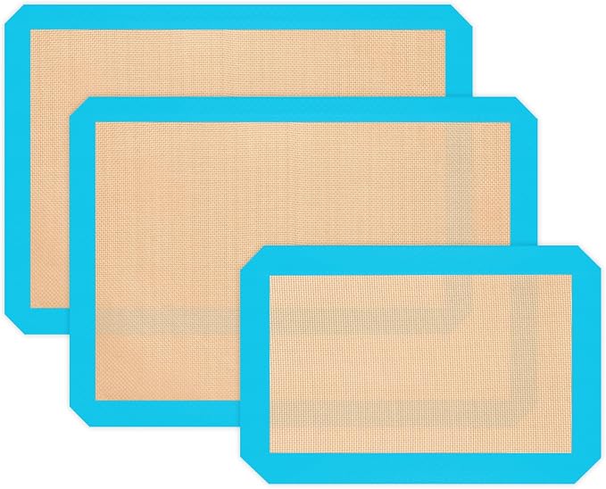 Silicone Baking Mat Set of 3, Non-Stick Baking Sheets | 2 Half & 1 Quarter Sheets, Dishwasher Safe, Reusable Baking Supplies for Cookies, Bread, Pastries & Dough