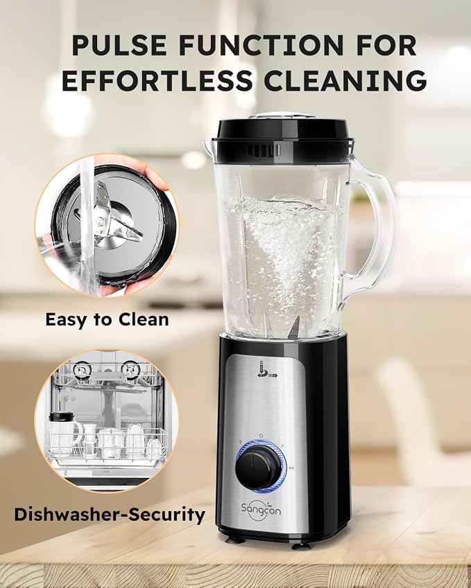 Sangcon Blenders for Kitchen, 5-in-1 Food Processor Combo for Smoothies Set | BPA-Free 47oz Pitcher, 2.5-Cup Bowl, 18/11oz Cups, 3 Blades; Housewives Prep Shakes, Meat, Sauces, Salsa, Coffee, Dry Spices