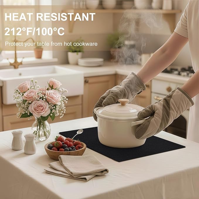 Faux Leather Heat Resistant Placemats 4 Packs, Waterproof Wipeable Dining PU Place Mats for Indoor & Outdoor, Easy to Clean, Black