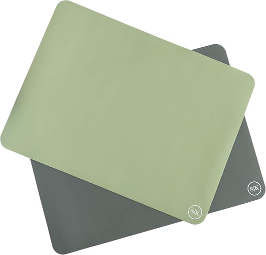 Silicone Oven Baking Mats BPA Free, Extra Thick, Half Sheet 16 in by 11.75 in, Set of 2, Green and Gray