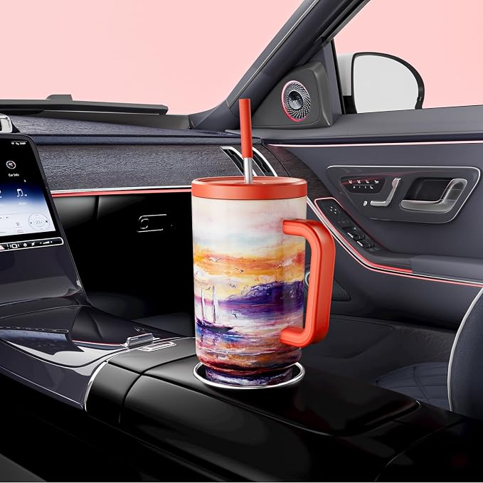Meoky 40 oz Tumbler with Handle and Straw: Stainless Steel Insulated Tumbler with Lid and Straw - 100% Leak Proof Tumbler for Car Cup Holders - Travelers Commuters Workers, Sailboat