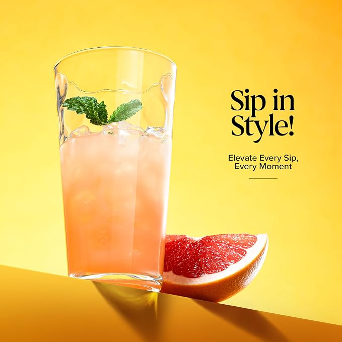 Highball Drinking Glasses Set of 10 Glass Cups by Home Essentials, 17 Oz. Glassware, for Water, Juice, Cocktails, Iced Tea