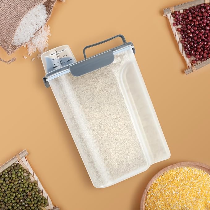 Airtight 10 Lbs Rice Storage Container Pet Dog Cat Food Holder 5 Lbs - Grey | Portable Bird Seed Dispenser Cat Food Containers with Large Pour Spout for Travel Cereal Oatmeal Holder with Measuring Cup