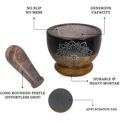 Mortar and Pestle, Made of Heavy Duty Polished Hard Stone, Natural Stone Grinder for Spices, Pastes, Herbs, Seasoning etc. (Mandala)