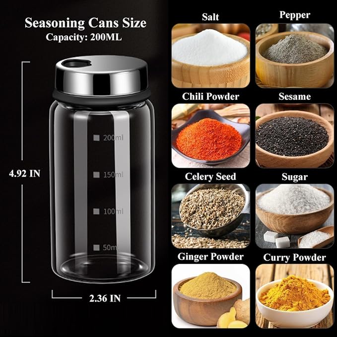 Verdental 7 oz Salt Pepper Shakers with 3 Adjustable Outlet Holes | Glass Spices Jar, Sugar Seasoning Cans for Kitchen, Restaurant, Baking, Dessert and Coffee Shops, BBQ Camping