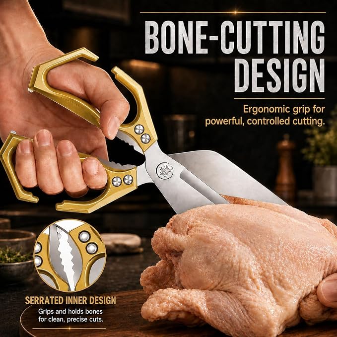 Multifunctional Heavy-Duty Kitchen Shears,Kitchen Shears for Cutting Chicken,Kitchen Scissors for Food, Japanese High-Carbon Steel Culinary Shears,for Chicken,Bone Cutting,Christmas Gifts (Gold)