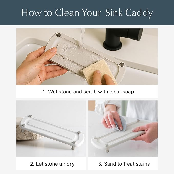 Dorai Home Stone Kitchen Sink Caddy - Diatomaceous Earth Sink Tray with Stainless Steel Feet, Water-Absorbing Countertop Organizer for Kitchen or Bathroom - Slate