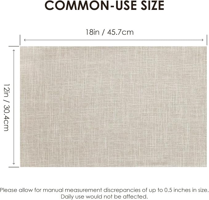 Placemats Set of 6, Bilayer Thickened Linen Place Mats Heat Resistant Machine Washable Wrinkle Free Carefully Selected Polyester Mats for Kitchen/Dining/Coffee Table (Cream Beige)