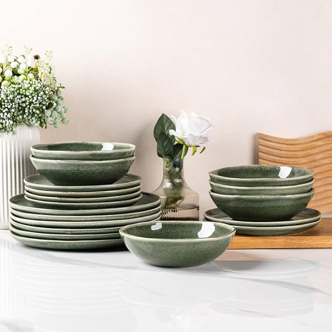 AmorArc Ceramic Dinnerware Sets for 4, 12Pcs Plates and Bowls Sets Dishes | Stoneware Handmade Reactive Glaze Dinner Set, Highly Scratch Resistant | Dishwasher & Microwave Safe Dishware