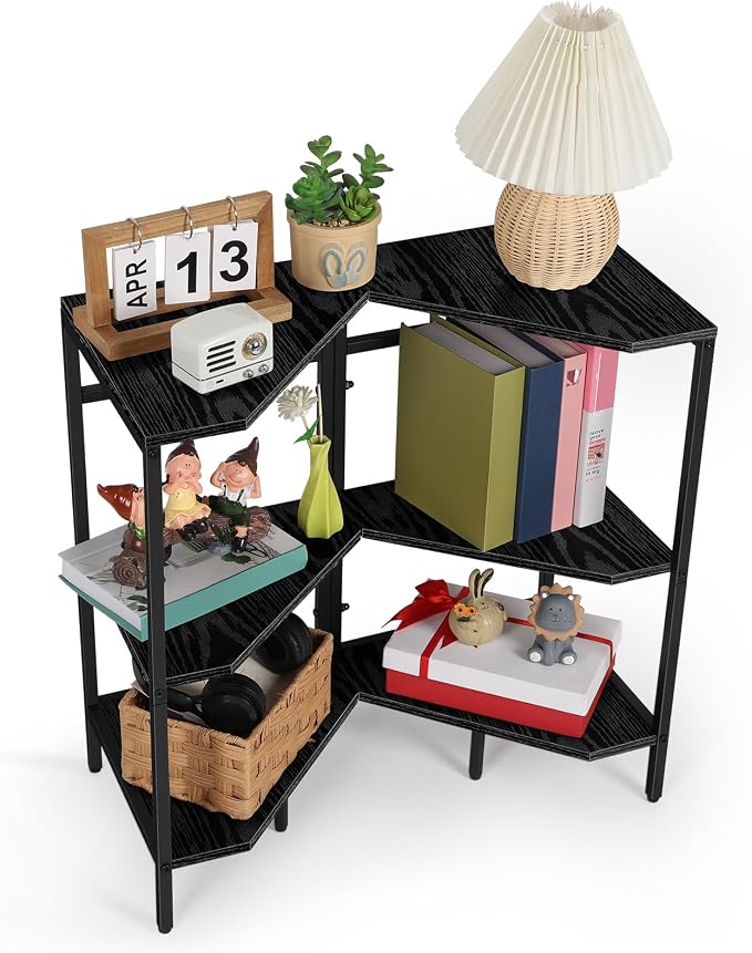 Under Pedestal Sink Storage Shelf 2 Pack Under Sink Organizers | 3-Tier Corner Shelf Stand Under Sink Storage Bathroom Vanity for Small Space,Bathroom Storage Rack Corner Shelves, Black