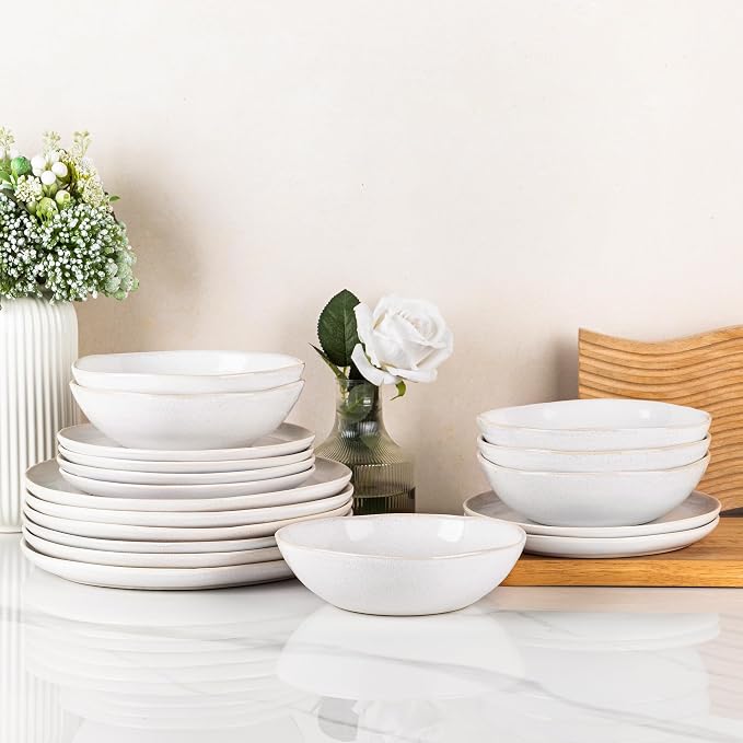 AmorArc Ceramic Dinnerware Sets for 6, 18Pcs Plates and Bowls Sets Dishes | Stoneware Handmade Reactive Glaze Dinner Set, Highly Scratch Resistant | Dishwasher & Microwave Safe Dishware