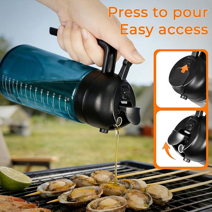 16 oz Glass Olive Oil Sprayer for Cooking, Fine Mist & Pour | 2 in 1 Olive Oil Dispenser Bottle for Kitchen Gadgets and Air Fryer Accessories, Salad, BBQ, Baking - 1-Pack, Blue Black