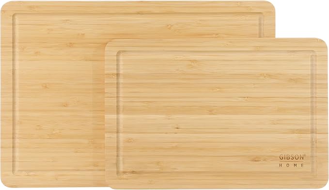 Gibson Home Forestview 2-Piece Bamboo Cutting Board Set – 15" & 12" Wooden Durable Kitchen Chopping Carving Boards with Juice Grooves, Oil Finished