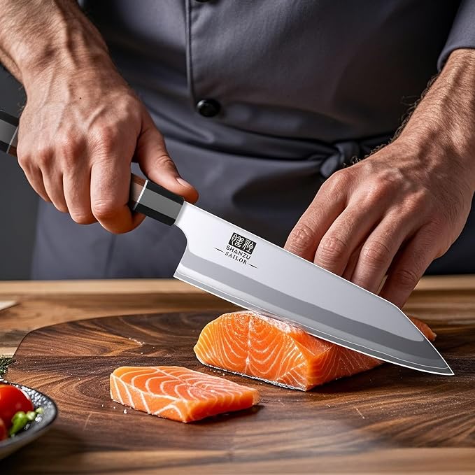 SHAN ZU 8 Inch Japanese Chef Knife, 9 Layers 10Cr15MoV High Carbon Steel | Professional Kitchen Knife, Sharp Cooking Knife with Ergonomic Red Sandalwood Handle, Meat Cutting Sashimi Kiritsuke Knife