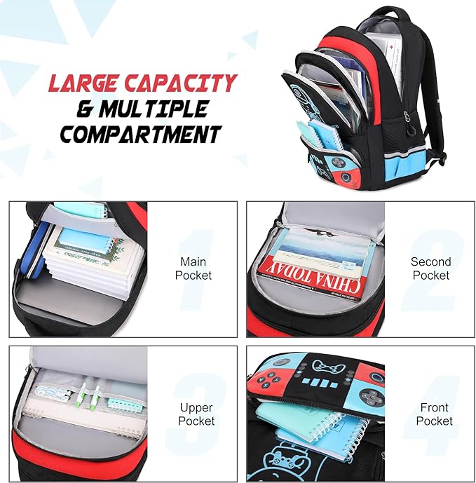 Backpack for School Boys, Cool Luminous Gamer Boys Schoolbag | with Lunch Box & Pencil Case Set for Kids Teens Elementary Middle School, Bookbag Glow In The Dark