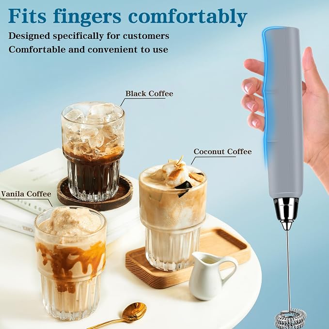 Milk Frother Wand Rechargeable Handheld Whisk Coffee 3 Speed Adjustable | Electric Whisk Drink Mixer with Stainless 3 Whisks Hand Frother , Foam Maker for Latte Cappuccino Matcha Egg Silver