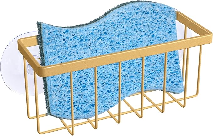 HLOOL Gold Sponge Holder for Kitchen Sink,Kitchen Sink Sponge Holder-Gold | Rustproof Kitchen Sink Organizer for Sponge, Brushes, Stoppers and Scrapers Storage Accessories